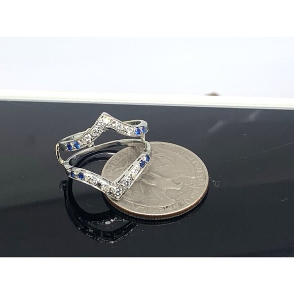 Engagement Ring Guard 14k White Gold Diamond Blue Gemstone Wedding Band Size 5.5 - Picture 12 of 15